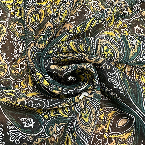 Green and Maize Multi Print Poly Georgette Fabric