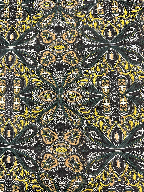 Green and Maize Multi Print Poly Georgette Fabric