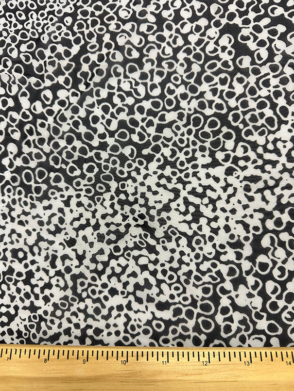 Black and White Circle Print Poly Chiffon Fabric
