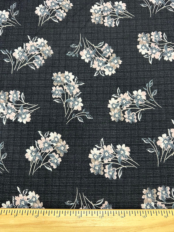 Black Floral Print Ripstop Look Poly Chiffon Fabric