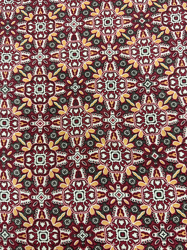 Red and Brown Multi Print Poly Georgette Fabric