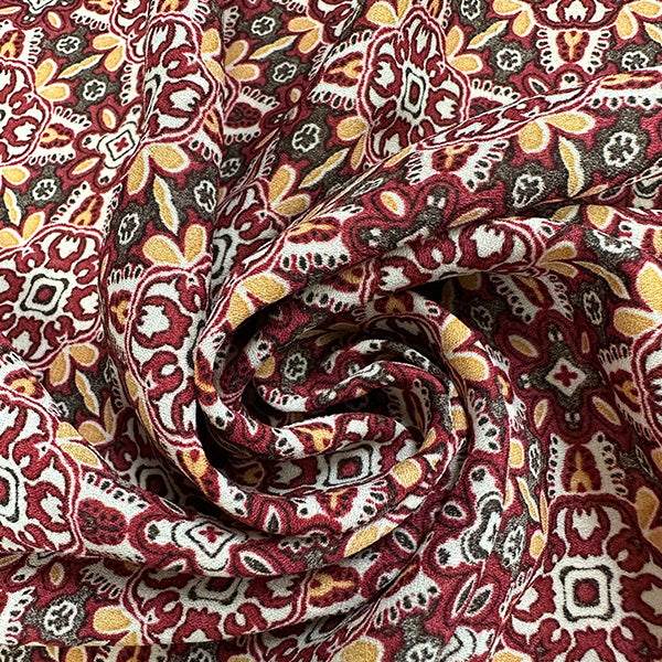 Red and Brown Multi Print Poly Georgette Fabric