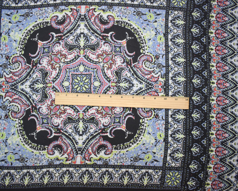 Black-Red-Multi Poly Moroccan Square Border Printed Chiffon Woven Fabric