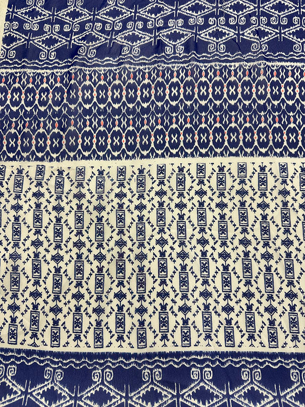 Blue and White Tribal Poly Print Chiffon Fabric