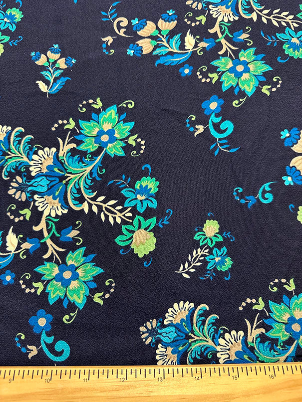 Dark Turquoise Multi Floral Print Dress Crepe Fabric
