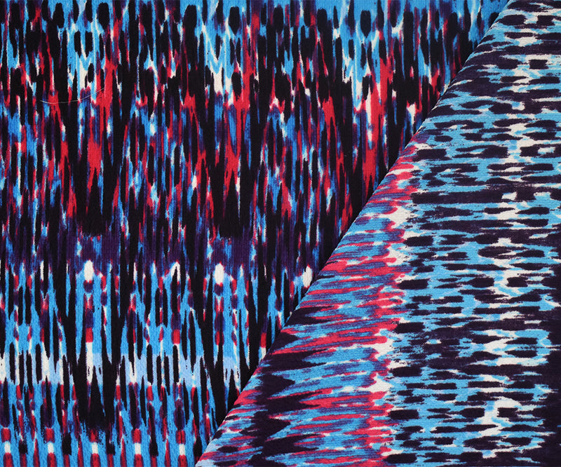 Blue-Multi Abstract Printed Stretch Poly Ghost Crepe Woven Fabric