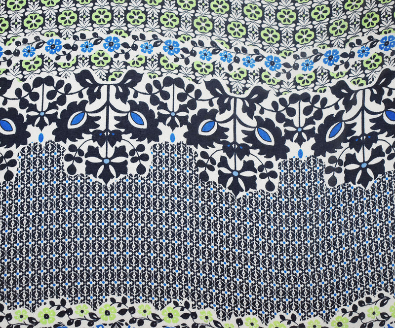 Black-Blue-Multi Abstract Floral Printed Poly Chiffon Woven Fabric