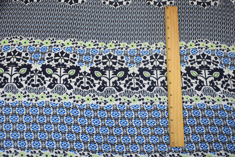 Black-Blue-Multi Abstract Floral Printed Poly Chiffon Woven Fabric