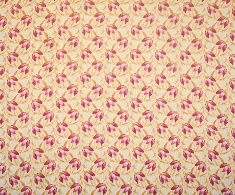 Yellow-Pink-Ivory Floral Printed Poly Yoryu Chiffon Woven Fabric