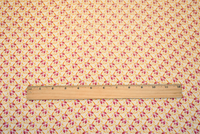 Yellow-Pink-Ivory Floral Printed Poly Yoryu Chiffon Woven Fabric