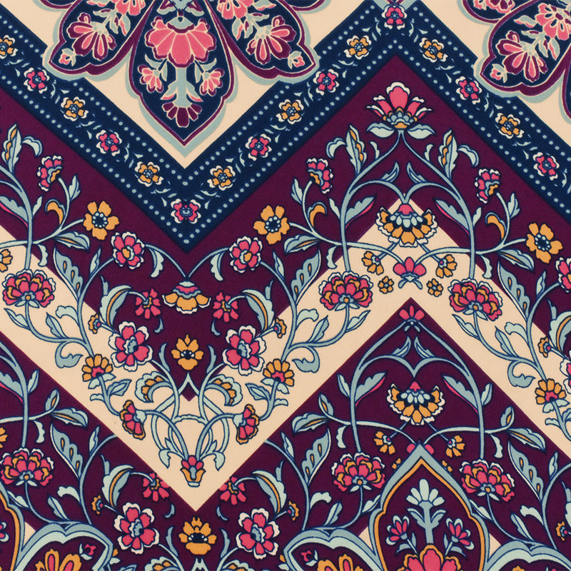 Magenta-Blue-Multi Floral Chevron Printed Poly Georgette Woven Fabric