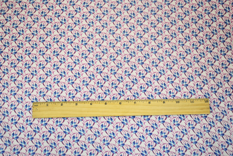 Ivory-Purple-Blue Floral Printed Poly Yoryu Chiffon Woven Fabric