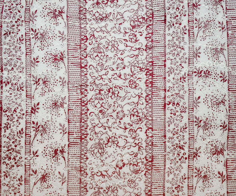 Red-White Nylon Floral Stripe Printed Lace Mesh Knit Fabric