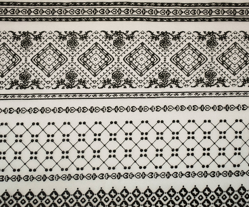 White-Black Nylon Diamond Multi Printed Tulle Mesh Knit Fabric