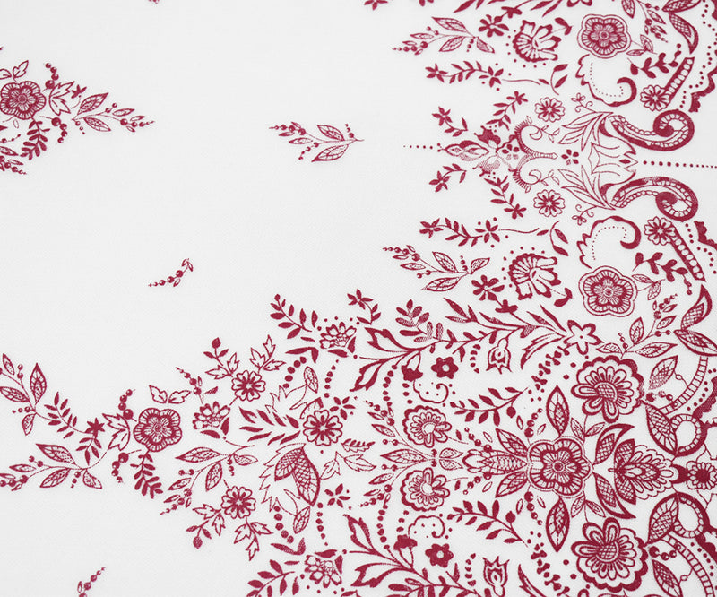 White-Pink Nylon Floral Border Scallop Printed Mesh Tulle Fabric