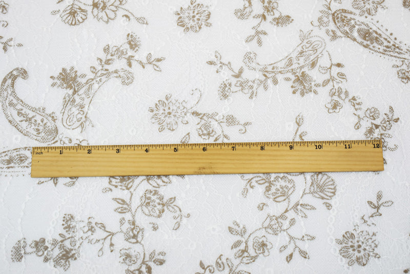 White-Brown Nylon Floral Printed Lace Mesh Knit Fabric