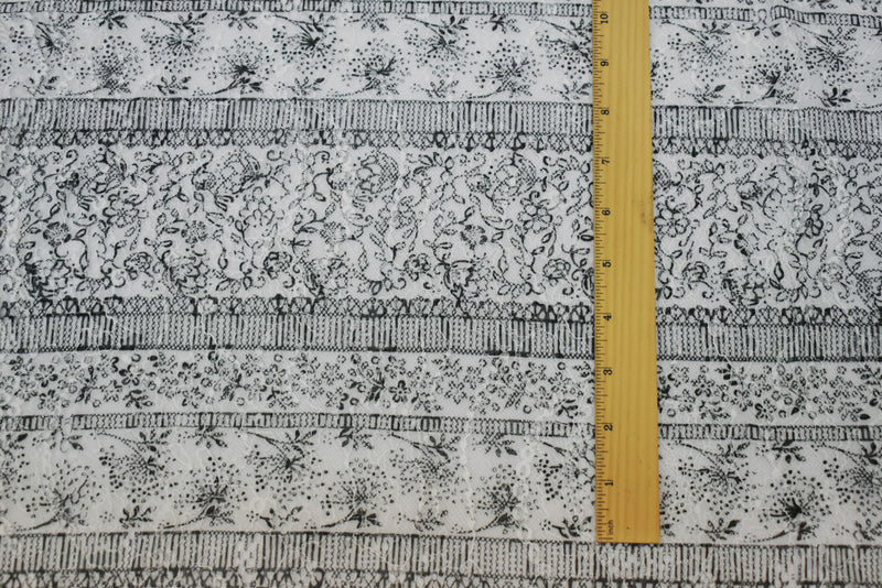White-Black Nylon RAYON Floral Stripe Printed Lace Mesh Knit Fabric