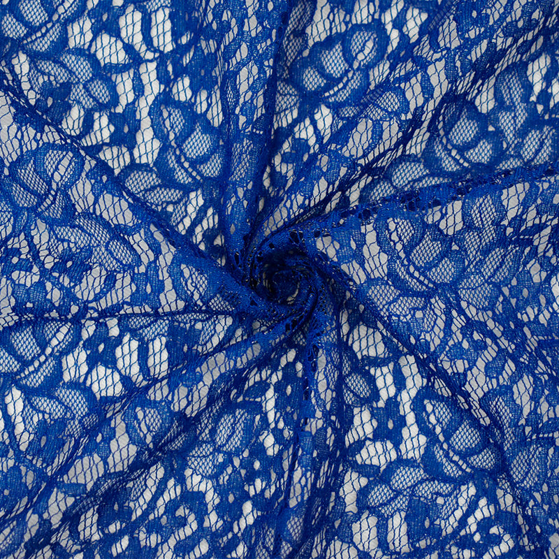 3 1/8 YD PC-Deep Blue-Silver Cotton Poly Crochet Floral Lace Mesh Knit Fabric
