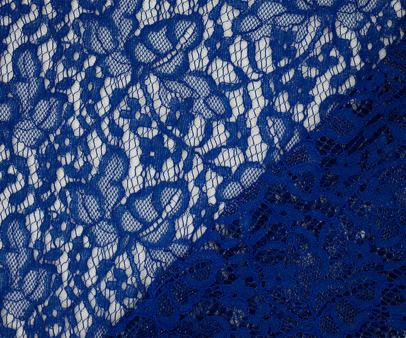 3 1/8 YD PC-Deep Blue-Silver Cotton Poly Crochet Floral Lace Mesh Knit Fabric