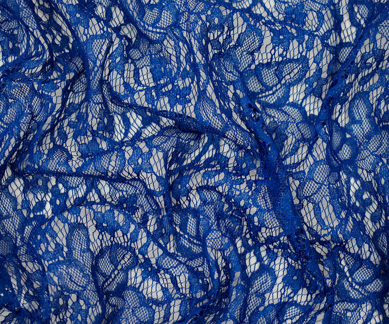 3 1/8 YD PC-Deep Blue-Silver Cotton Poly Crochet Floral Lace Mesh Knit Fabric
