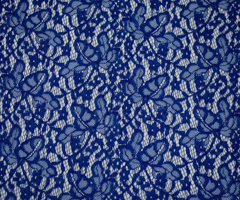 3 1/8 YD PC-Deep Blue-Silver Cotton Poly Crochet Floral Lace Mesh Knit Fabric