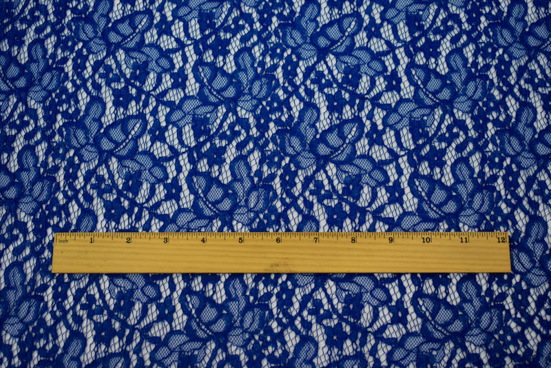 3 1/8 YD PC-Deep Blue-Silver Cotton Poly Crochet Floral Lace Mesh Knit Fabric