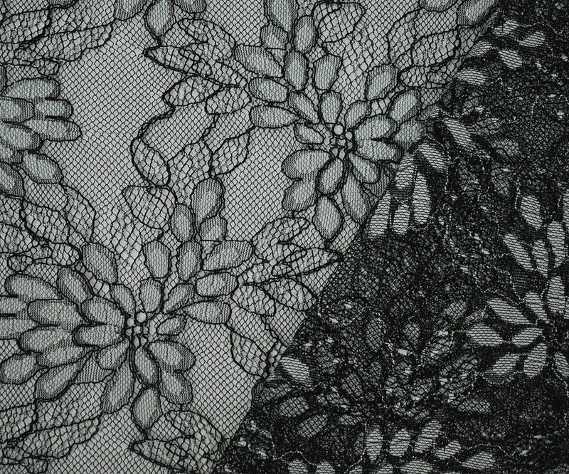 Black-White-Silver Polyester Nylon Floral Lace Mesh Knit Fabric
