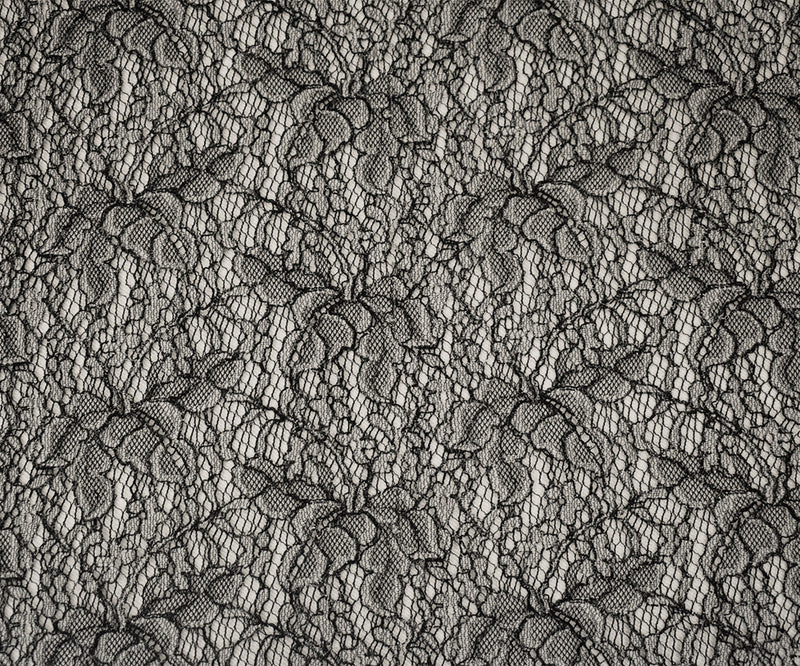 Black-White-Silver Polyester Nylon Floral Lace Mesh Knit Fabric