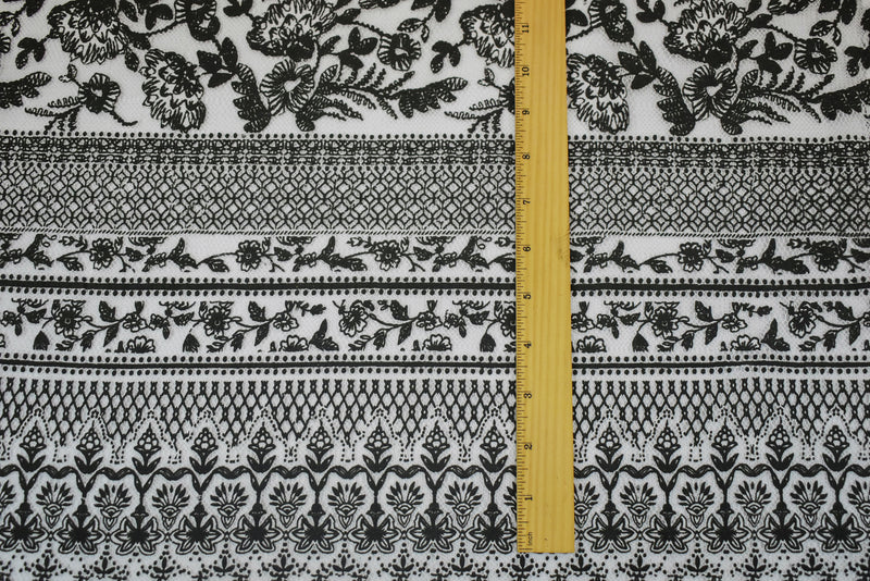 Black-White Cotton Nylon Floral Printed Mesh Fabric