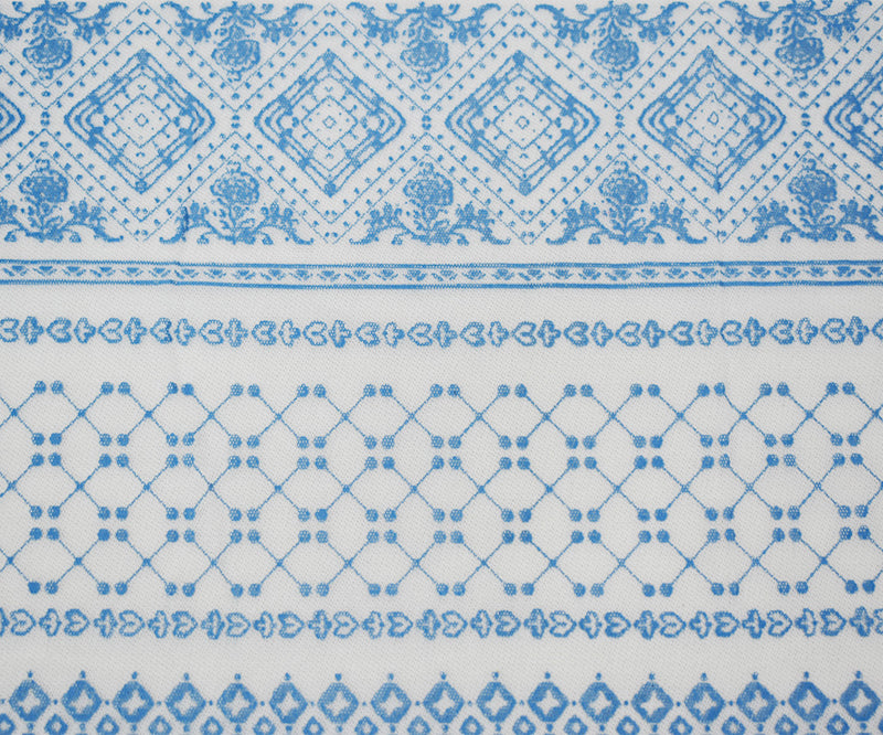 White-Blue Poly Stretch Diamond Multi Pattern Stripe Print Mesh Tulle Fabric