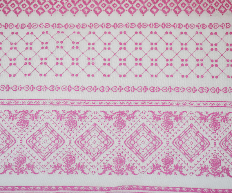 White-Pink Nylon Stretch Diamond Multi Pattern Stripe Print Mesh Tulle Fabric
