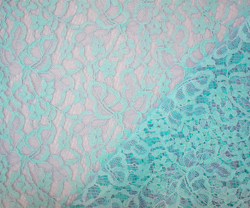 3 1/4 YD PC-Light Blue Nylon Cotton Floral Crochet Lace Knit Fabric