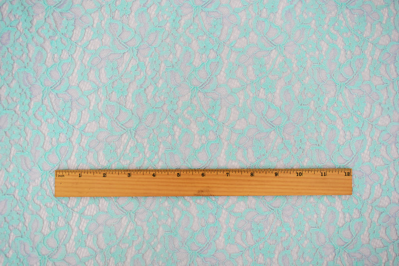 3 1/4 YD PC-Light Blue Nylon Cotton Floral Crochet Lace Knit Fabric