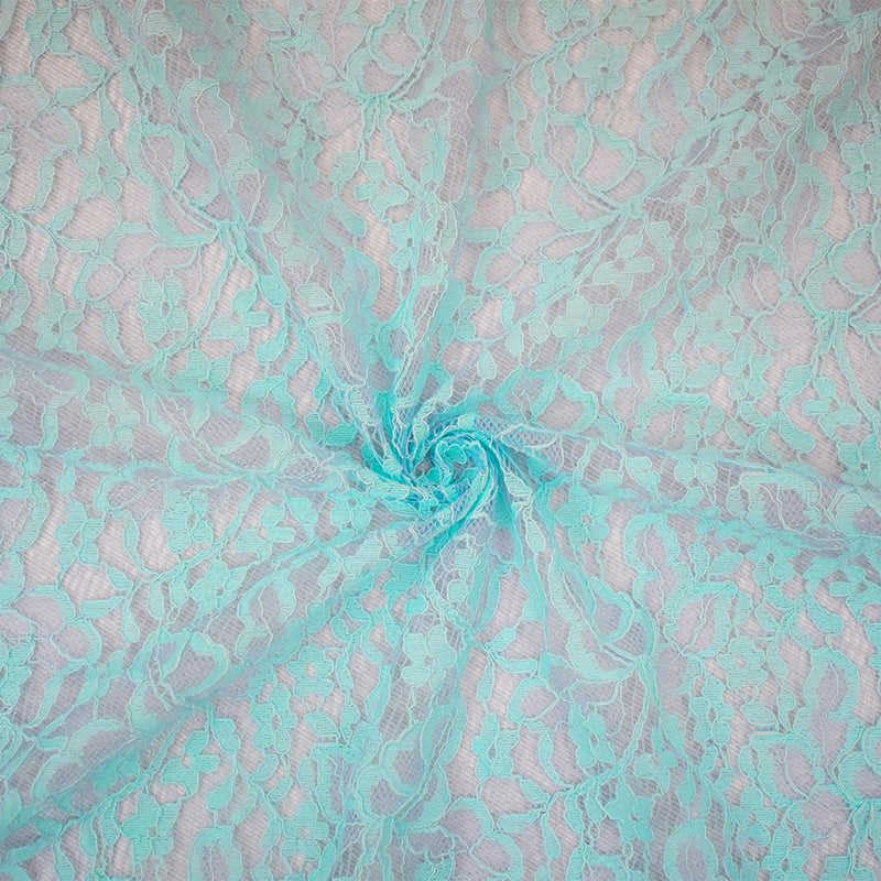 3 1/4 YD PC-Light Blue Nylon Cotton Floral Crochet Lace Knit Fabric