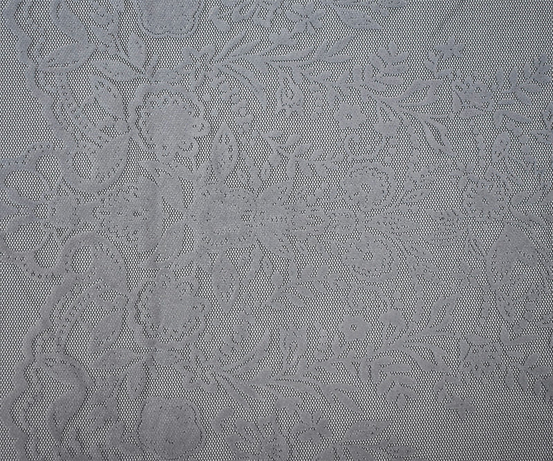 Black-White Nylon Floral Border Scallop Printed Mesh Tulle Knit Fabric