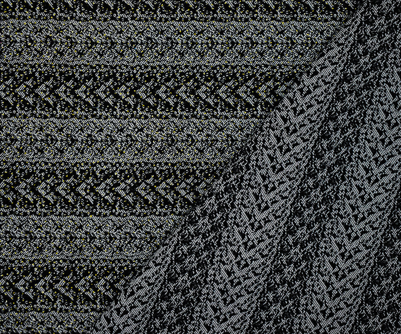 Black-White-Gold Rayon Blend Stretch Lace Stripe Bengaline Jacquard Fabric