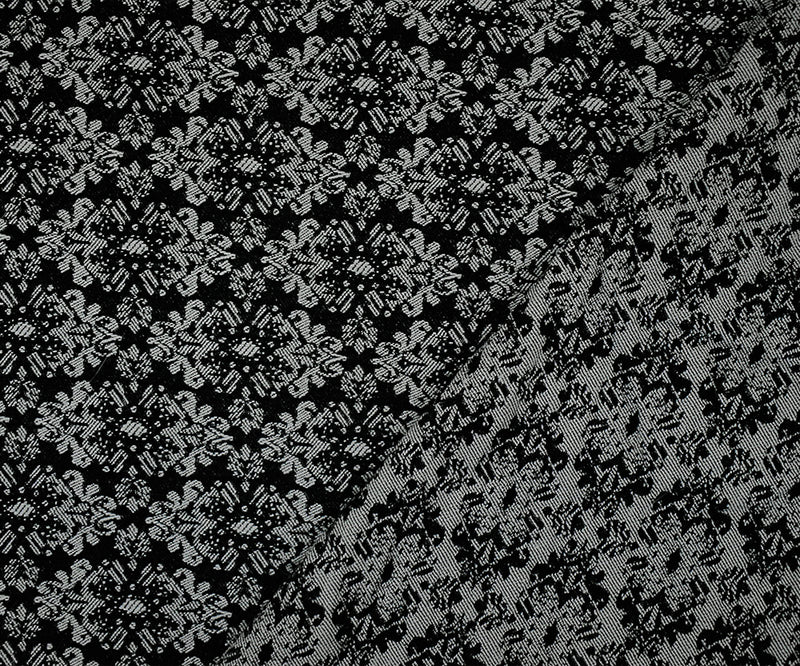 Black-White Rayon Blend Stretch Spandex Floral Bengaline Jacquard Fabric
