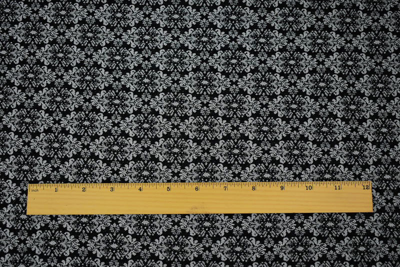 Black-White Rayon Blend Stretch Spandex Floral Bengaline Jacquard Fabric