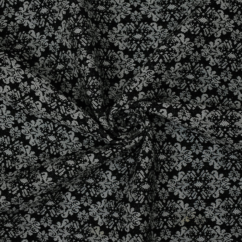 Black-White Rayon Blend Stretch Spandex Floral Bengaline Jacquard Fabric
