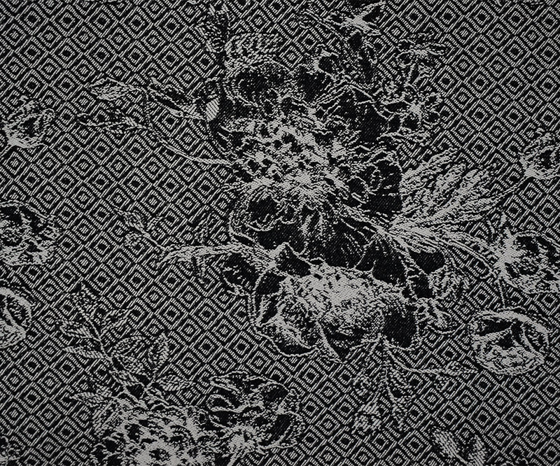 3 1/4 YD PC-Black-White Rayon Blend Stretch Floral Diamond Bengaline Jacquard Fabric