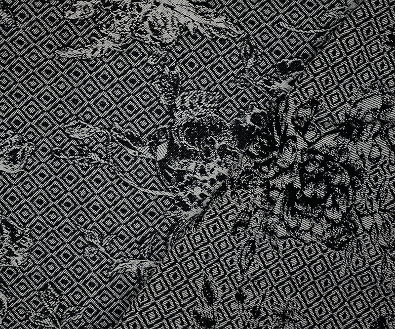 Black-White Rayon Blend Stretch Floral Diamond Bengaline Jacquard Fabric