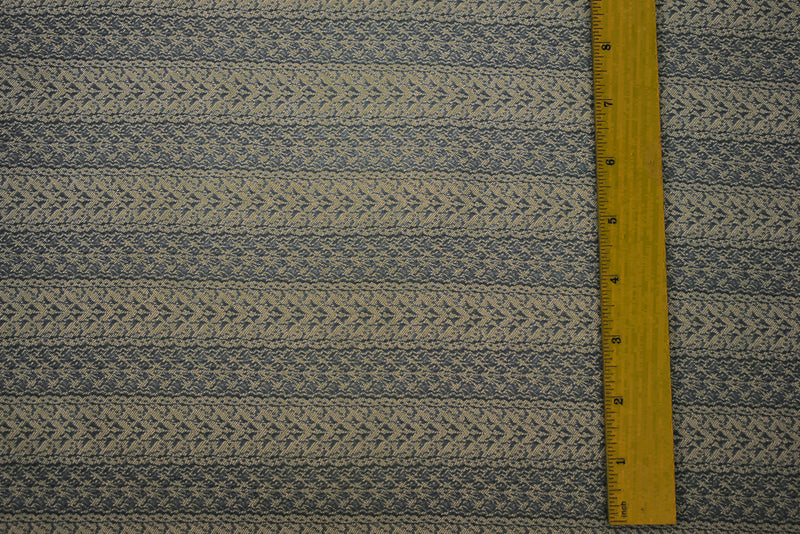 Blue-Ivory Rayon Blend Stretch Lace Stripe Bengaline Jacquard Fabric