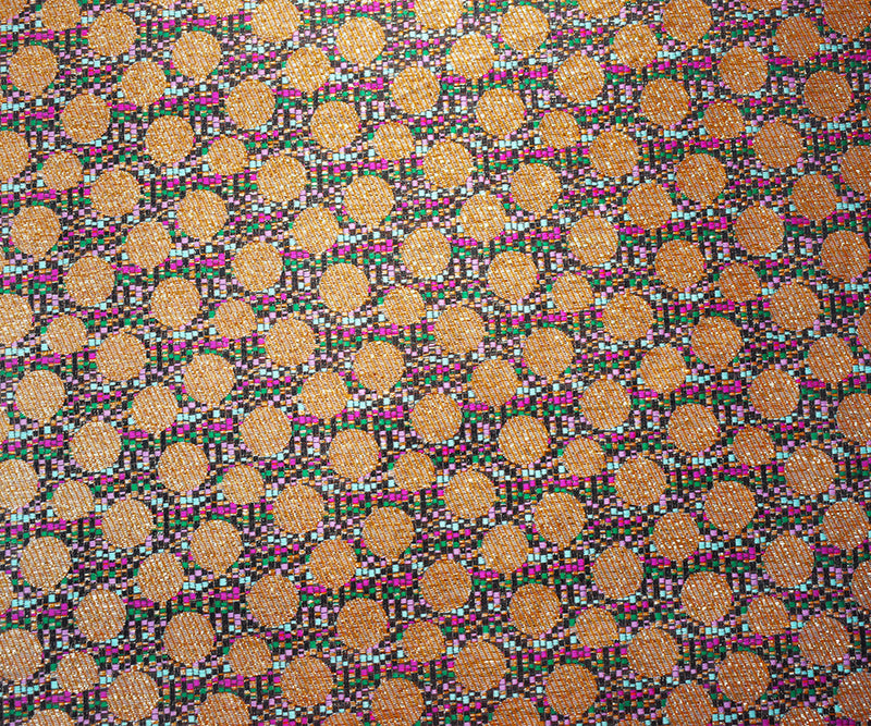 Pink-Gold-Multi Polyester Circle Stripe Jacquard Brocade Woven Fabric