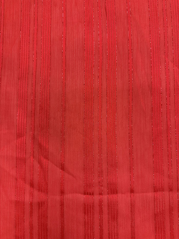 Bright Red Metallic Uneven Striped Poly Chiffon Fabric