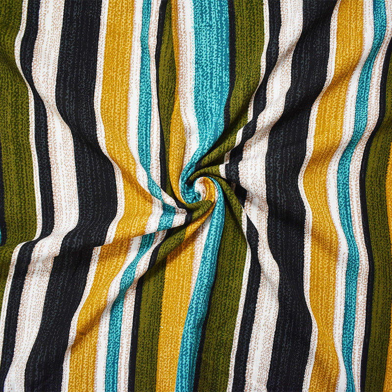 Teal-Dijon-Multi Cotton Stripe Printed Gauze Woven Fabric
