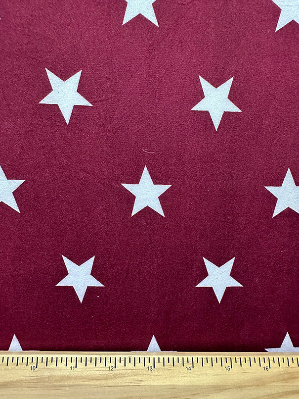 Maroon Star Print Double Brushed Jersey Knit Fabric