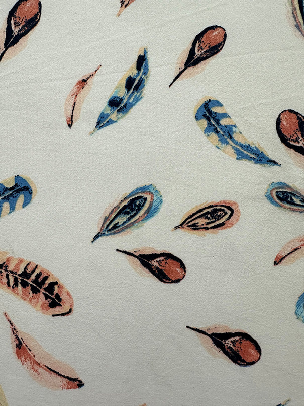 2 1/2 YD PC-White Multi Feather Print Double Brushed Jersey Knit Fabric