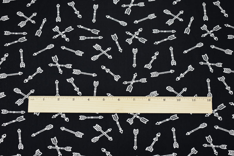 Black-White Arrow Printed Poly Stretch Double Brushed Jersey Knit Fabric