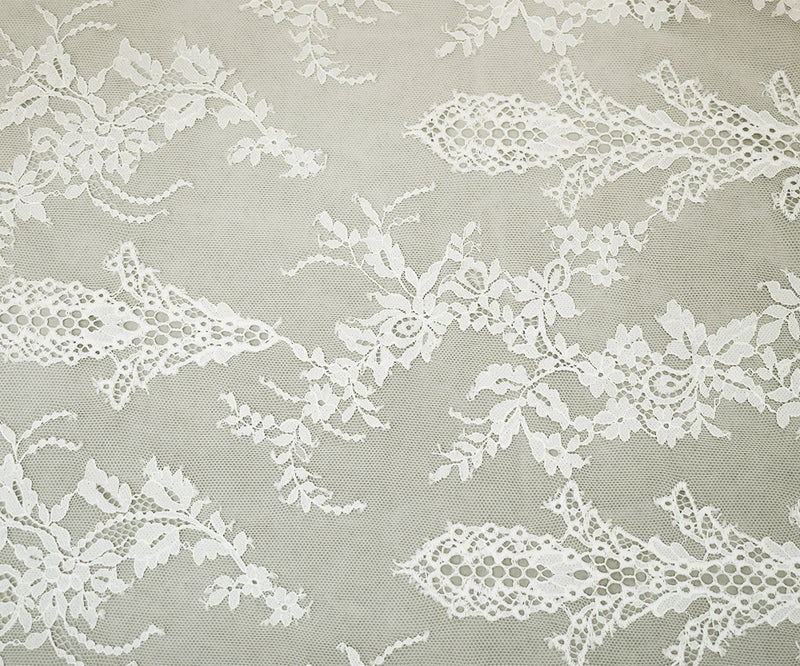 3 YD PC-White Nylon Poly Floral Embroidered Mesh Knit Fabric