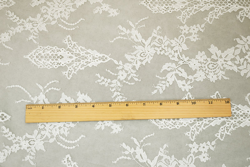 3 YD PC-White Nylon Poly Floral Embroidered Mesh Knit Fabric